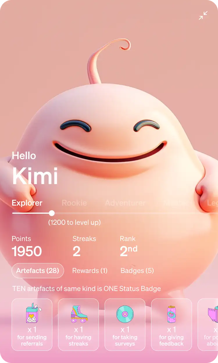 Native app screen: a player profile with points, streaks and badges